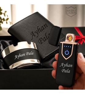 Hemen Kargo Kişiye Özel Hakiki Deri Cüzdan Çakmak Küllük Erkek Hediye Seti - Babaya Eşe Sevgiliye Arkadaşa Hediye - 5 Farklı Çakmak Modeli Seçeneğiyle