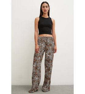 Leopar Saten Pantolon Siyah
