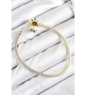Pirinç Charm Zirkon Taşlı Yonca Model Gold Renk Kadın Bileklik 5886