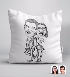 BK Gift Kişiye Özel Karakalem Sevgililer Beyaz Yastık-6