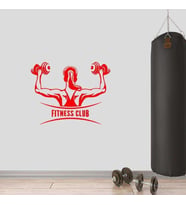 Dumbell, İki Kol Çalışan Kız, Fitness Dekoratif Duvar Sticker, Çıkartma, Etiket kırmızı
