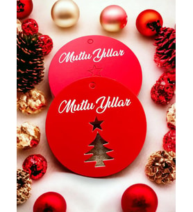 Yılbaşı Kartı Mutlu Yıllar Etiket (delikli) 5,5 Cm  25 adet -T474