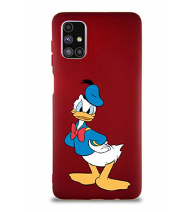 Samsung Galaxy M51 Soft Premier Kapak Donald Duck-D Tasarımlı Silikon Kılıf - Mürdüm (Şeffaf)
