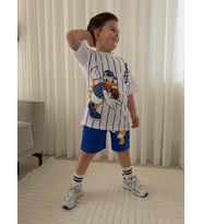Cg Kids Donald Duck Tshirt & Şort Erkek Çocuk Alt Üst Takım Süper Kalite Baseball Desen (Mavi)
