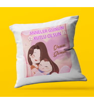 Kişiye Özel Anneler Günün Kutlu Olsun 15 Tema   Saten Kare Yastık (Beyaz)