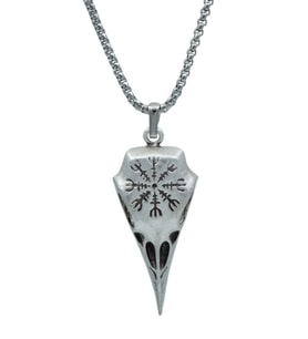 Kuzgun Kafatası - Vegvisir  Örme Zincir Kolye - Gümüş Kaplama - Erkek Kadın Kolye - No:1265