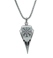 Kuzgun Kafatası - Vegvisir  Örme Zincir Kolye - Gümüş Kaplama - Erkek Kadın Kolye - No:1265