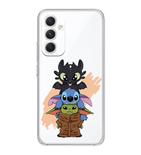 Samsung Galaxy A14 Uyumlu Sevimli Baby Yoda ve Stitch Desenli Şeffaf Telefon Kılıfı