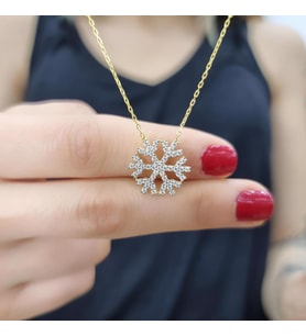 Beyaz Taşlı Kartanesi 925 Ayar Gümüş Zirkon Taşlı Gold Kaplama Kolye (Karışık)