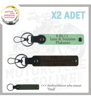 Modifiye Motorcuya Özel, İsim Plaka ve B Rh (-) Kan Grubu Yazılı x2 Anahtarlık, Yeşil-K Kahve-Ysl (Çok Renkli)