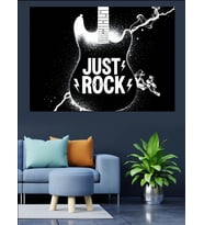 Gitar Şeklinde Just Rock Yazısı Dekoratif Kanvas - Mdf Ahşap Tablo
