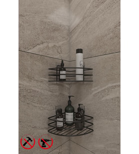 Siyah Yapışkanlı Tek Katlı Köşe Banyo Şampuanlık, Banyo Rafı EK01.S ( 2 Adet )