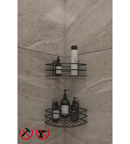 Siyah Yapışkanlı Tek Katlı Köşe Banyo Şampuanlık, Banyo Rafı EK01.S ( 2 Adet )