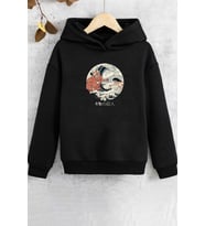 Çocuk Kanagawa Oki Nami Ura Baskılı Sweatshirt (Siyah)
