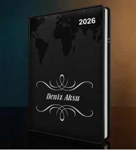 BK Gift Kişiye Özel İsimli Termo Sert Kapak 2026 Siyah Ajanda -1, Öğretmenler Günü Hediyesi, Yeni İş Hediyesi