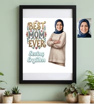 Kişiye Özel Karikatürlü Best Mom Ever Anneye Hediye Siyah Çerçeve Anneler Günü Hediyesi