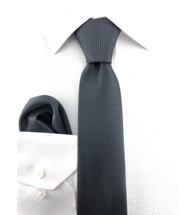 PİERRONİ Füme Oxford Desen Mendilli Kravat