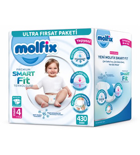 Molfix Premium Smart Fit Bebek Bezi 4 Beden 7-14 KG Maxi 430 Adet Mega Ultra Fırsat Pk