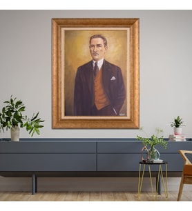 Altın Varaklı Çerçeveli Paspartulu Atatürk Tablo TR1352 (Gold)