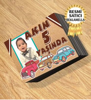 Arabalar1 Temalı Kişiye Özel Resimli Doğum Günü Magneti  8x6 Cm 10 Adet (Kahverengi)