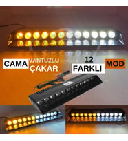 S12 Cam İçi Vantuzlu Ambulans İtfaiye Çakar Lamba İkaz Lambası 12 Ledli Sarı Beyaz Çakmaklık Girişli