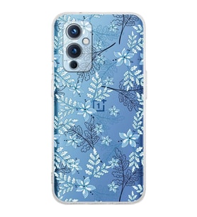 PrintiFy OnePlus 9 Uyumlu Kamera Korumalı Floral Mavi Tasarımlı Şeffaf Silikon Kılıf