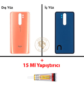 Xiaomi Redmi Note 8 Pro Mercan Turuncusu Arka Pil Kapağı Batarya Kapağı + B-7000 Yapıştırıcı