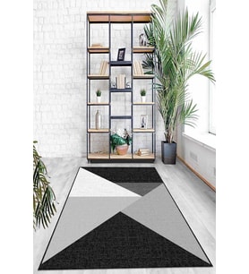 Siyah Kaymaz Tabanlı Geometrik Desenli Mutfak Halısı AR1033