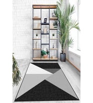 Siyah Kaymaz Tabanlı Geometrik Desenli Mutfak Halısı AR1033