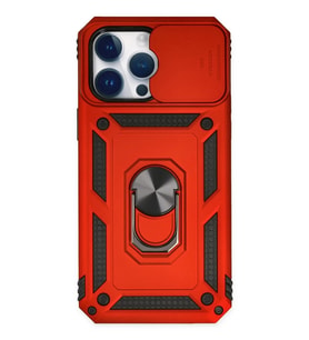 Newface Apple iPhone 14 Pro Kılıf Pars Lens Yüzüklü Silikon - Kırmızı
