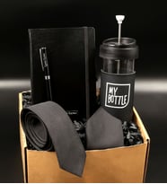 Babalar Gününe Özel Kişiye Özel Siyah Termo Defter& Siyah Roller Kalem&  French Press Cam Mug& Siyah Kravat Hediye Seti