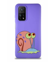 Xiaomi Mi 10T Soft Premier Kapak Salyangoz Gary Tasarımlı Silikon Kılıf - Mor (Şeffaf)