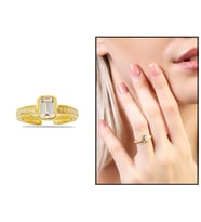 Baget Kesim Beyaz Zirkon Taşlı Gold Renk Free Size 925 Ayar Gümüş Kadın Tektaş Yüzük