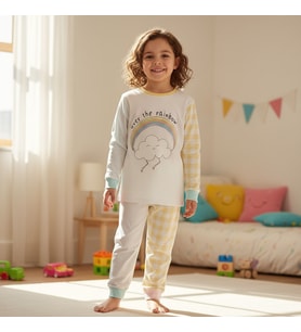 Çocuk Gökkuşağı Baskılı Pembe Renk 2'li Takım CB1007