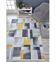Dijital Kaymaz Yıkanabilir Antrasit Geometrik Salon Halısı Mutfak Halısı Koridor Halısı Yolluk HLN1575