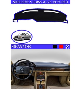 Mercedes S Class W 126 1979-1991 Için Uygun Torpido Koruma Halısı Siyah Kenar Renk Mavi