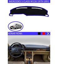 Mercedes S Class W 126 1979-1991 Için Uygun Torpido Koruma Halısı Siyah Kenar Renk Mavi