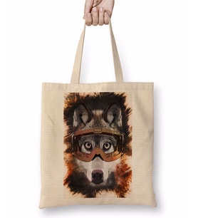 Kurt Köpek Pug Bez Çanta Uzun Saplı