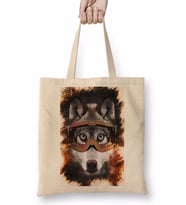 Kurt Köpek Pug Bez Çanta Uzun Saplı