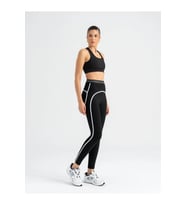 Beli Siyah - Beyaz Lastikli Beyaz Biyeli Siyah Spor Tayt