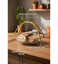 Cestino - Bambu Kulplu Cam Dikdörtgen Sunum Tabağı Kabartmalı Desen
