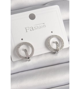 Pirinç Gümüş Renk Zirkon Taşlı Halka Model Kadın Küpe 5886 - HPSBYI9974-5831