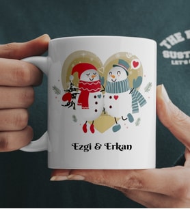 Çiftlere Özel Kardan Adamlı Yılbaşı İsimli Kupa