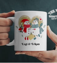 Çiftlere Özel Kardan Adamlı Yılbaşı İsimli Kupa