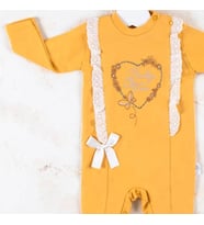 3-12 Ay Kız Bebek Tulumu Love Kalp Nakışlı Sarı