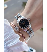 Ferrucci Küçük Vintage Kasa Çelik Kordon 2 Yıl Garantili 3 Atm Kadın Kol Saati+Bileklik FY.03630.6 (Rose-Siyah)