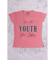 KIZ ÇOCUK TSHİRT YOUTH BASKILI BİSİKLET YAKA C39 (Pudra)