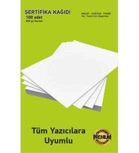 Kartuşlu Mürekkepli Tüm Yazıcılara Uygun 100 Adet Kalın Sertifika vb için 220 gr Kağıt