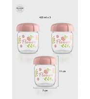 Renga Rhea 425 ml Flower Desenli 3'lü Cam Kavanoz Seti 132005 Pembe