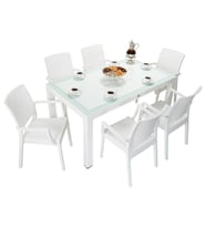 Mandella Elit Rattan 90x150 Elit Koltuk Camlı Masa Takımı BEYAZ